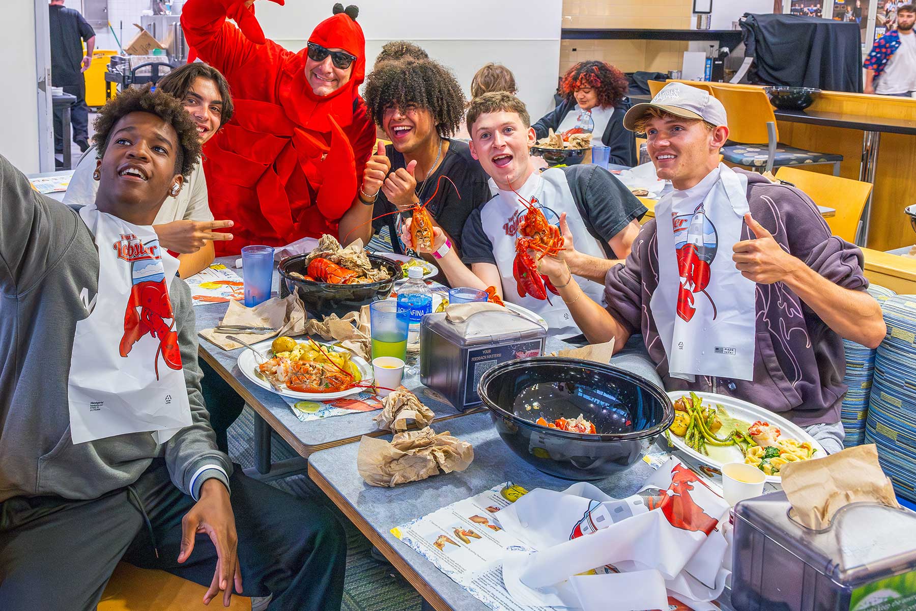 students at a lobster dinner